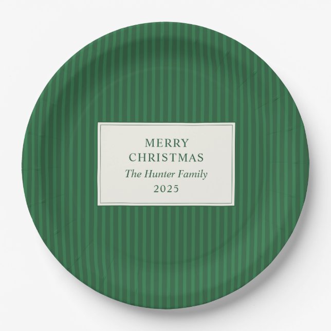 Assiettes En Carton Modern Christmas Minimal Holiday Green Stripes (Devant)