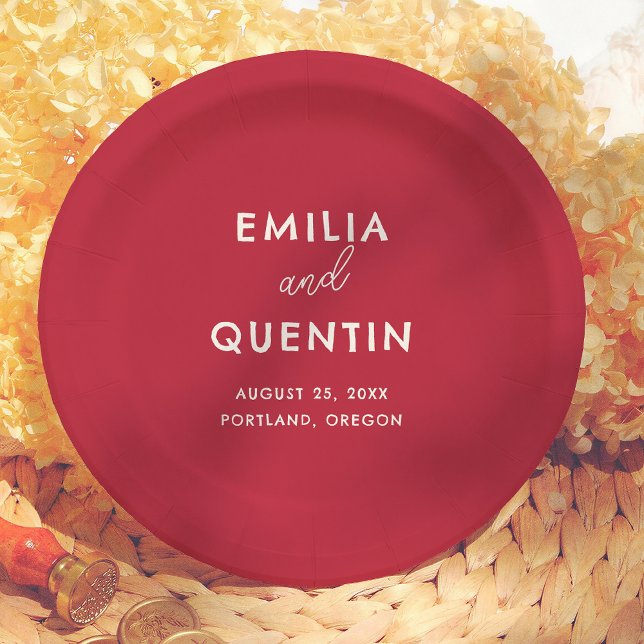 Assiettes En Carton Modern Colorful Cherry Red Retro Wedding (Créateur téléchargé)