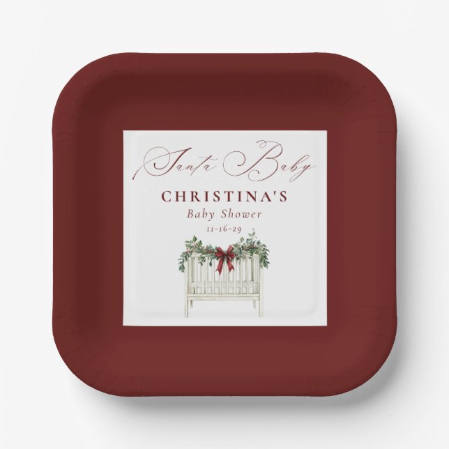 Assiettes En Carton Modern Cute Elegant Santa Baby Baby Shower  (Recto)
