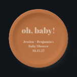 Assiettes En Carton Modern Cute Terracotta Baby shower Nom personnalis<br><div class="desc">Baby shower en terre cuite moderne Personnalisé Nom Plaques en papier</div>
