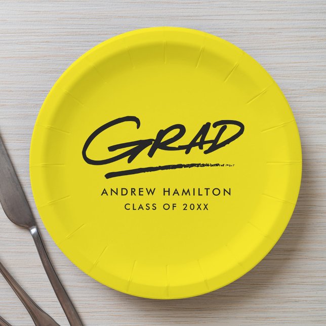Assiettes En Carton Modern Dashed Grad Yellow Graduation (Créateur téléchargé)