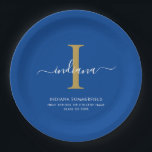 Assiettes En Carton Modern Graduation Party Monogram Blue Minimalist<br><div class="desc">Graduation 2026 Monogram Script Initial Name Grad Party Blue paper plates. Edit and customize with your own name,  initial,  school name and class by clicking the "Personalize" button.</div>