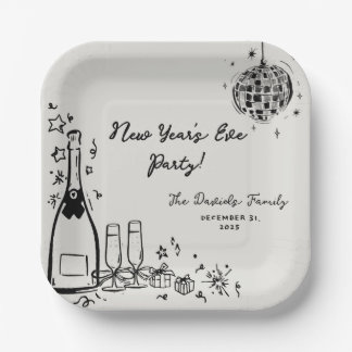 Assiettes En Carton Modern Hand Drawn New Year's Eve Party