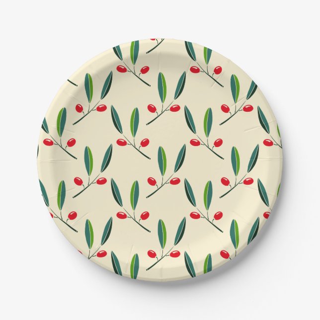 Assiettes En Carton Modern Illustrated Red Berries Pattern (Devant)