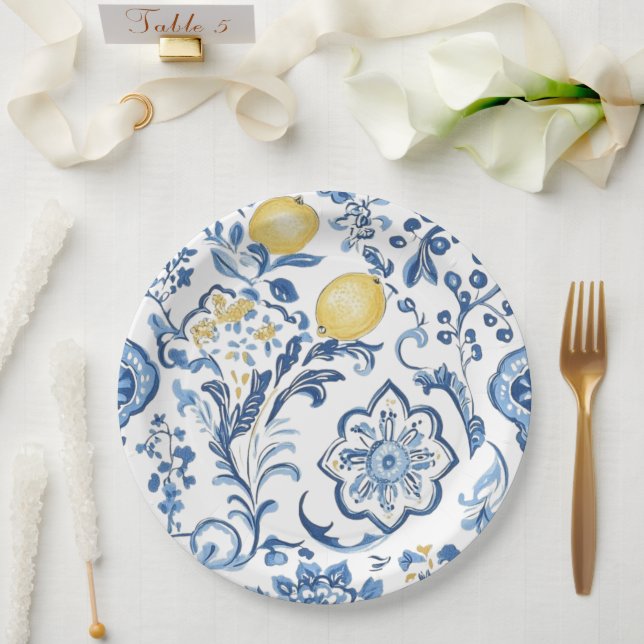 Assiettes En Carton Modern Italian Blue La Dolce vita Paper  (Mariage)