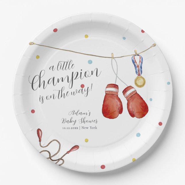 Assiettes En Carton Modern Little Champion Boxing Sport Baby Shower (Devant)