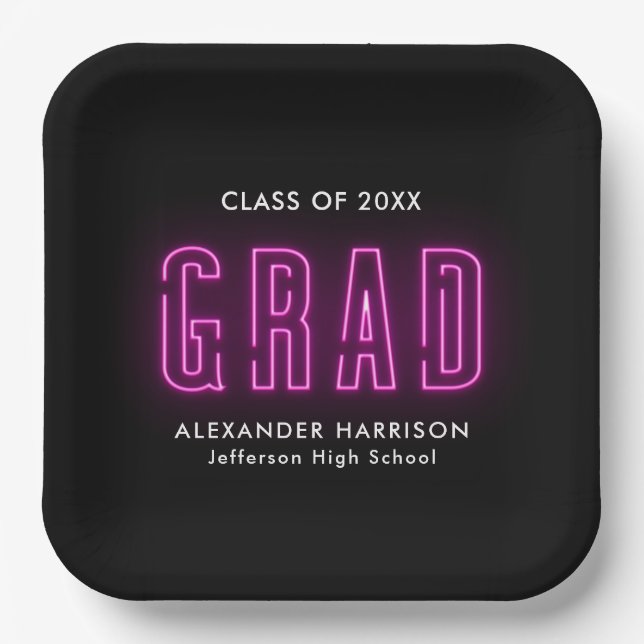 Assiettes En Carton Modern Magenta Neon Graduation (Recto)
