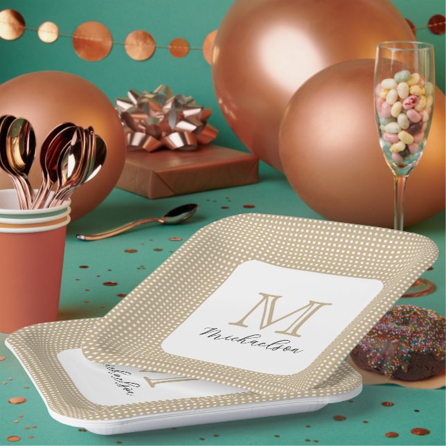 Assiettes En Carton Modern Minimal Gold Elegant Monogram (Multi)
