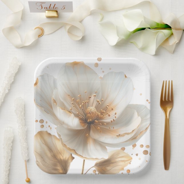 Assiettes En Carton Modern Minimalist Gold and White Wedding (Mariage)