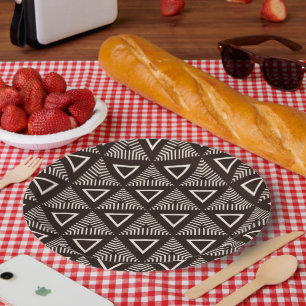 Assiettes En Carton Modern Mud Cloth Geometric Decorative Paper Plates