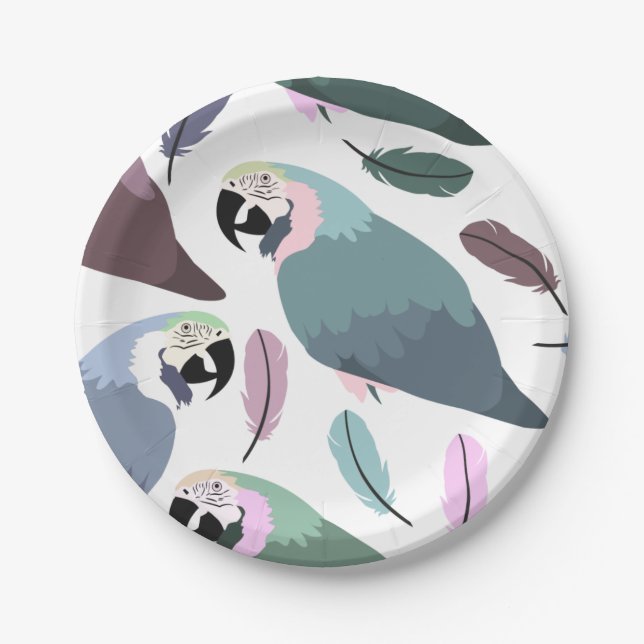 Assiettes En Carton Modern Parrots Tropical Pattern  (Devant)