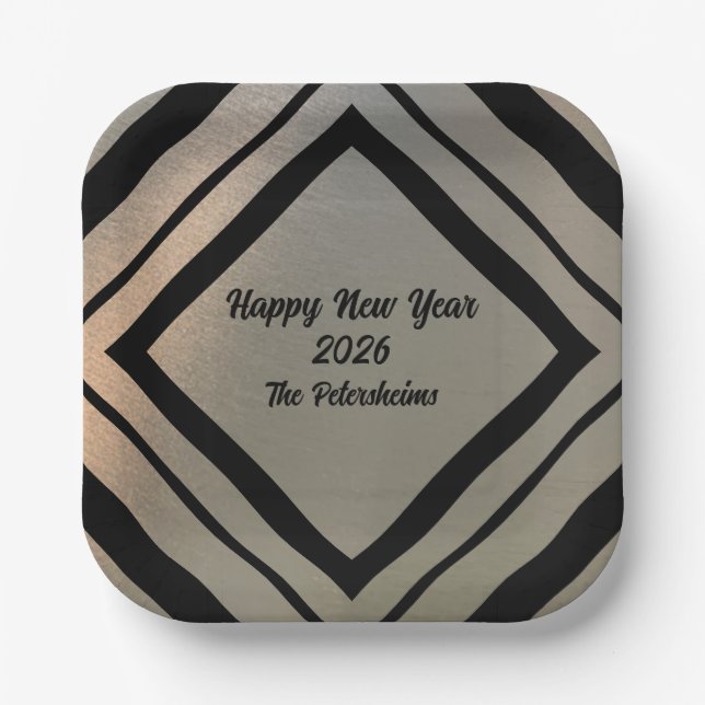 Assiettes En Carton Modern Personalized Brushed Metal Happy New Years (Recto)