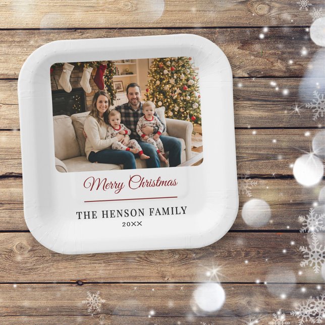 Assiettes En Carton Modern Personalized Family Photo Merry Christmas  (Créateur téléchargé)