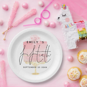 Assiettes En Carton Modern Pink Cake Script Nom 50e fête d'anniversair
