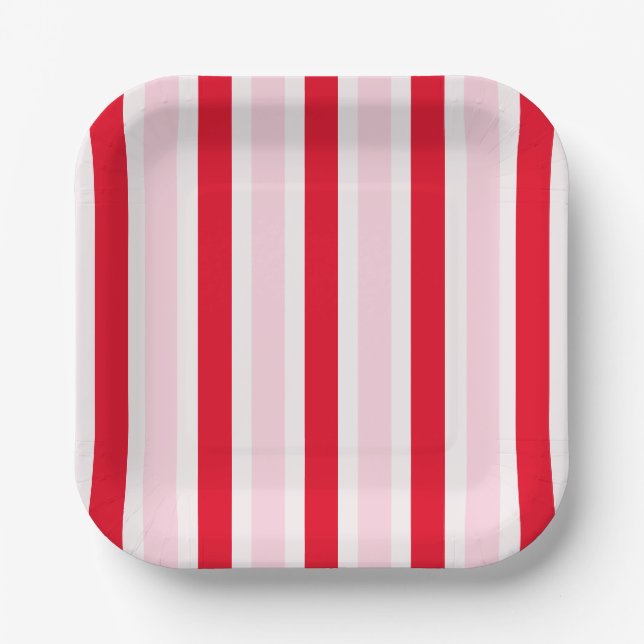 Assiettes En Carton Modern Pink Red Stripes Christmas (Recto)