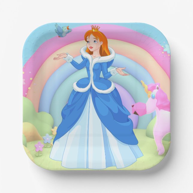Assiettes En Carton Modern Rainbow and Disney Princess Birthday (Recto)