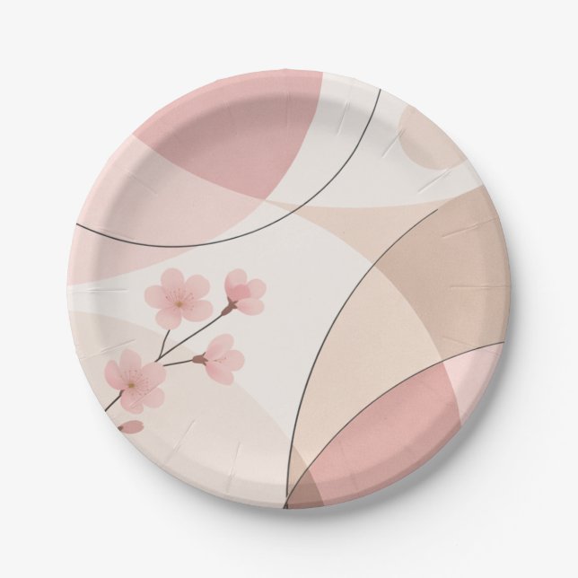 Assiettes En Carton Modern Sakura Minimalist Geometric Paper Plate (Devant)