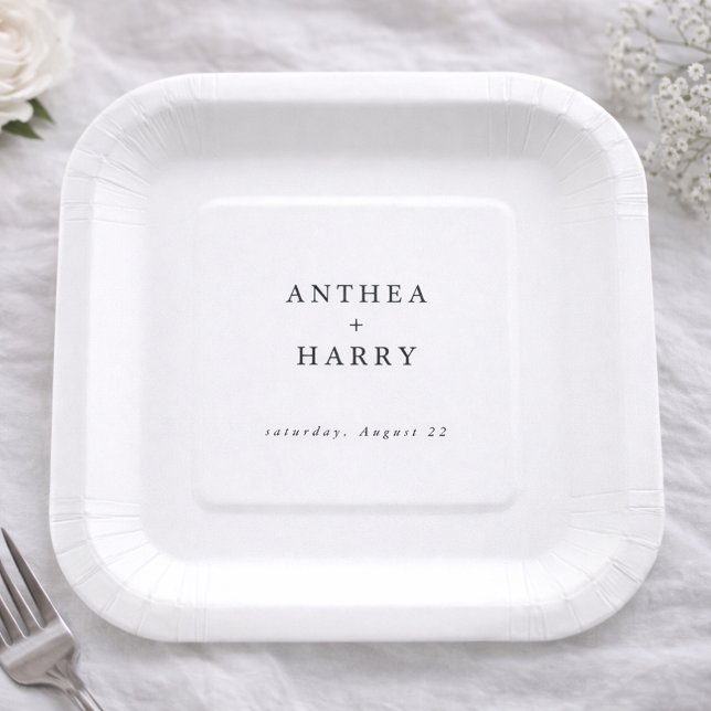 Assiettes En Carton Modern Serif Black White Wedding Paper Plate (Créateur téléchargé)