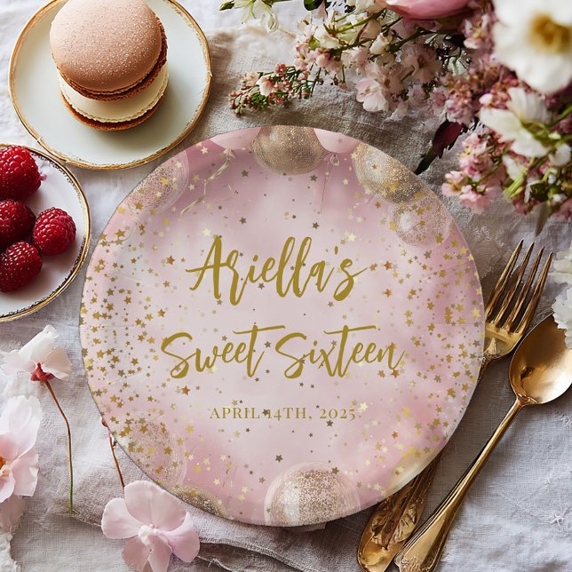 Assiettes En Carton Modern sweet 16 pink gold balloons (Créateur téléchargé)