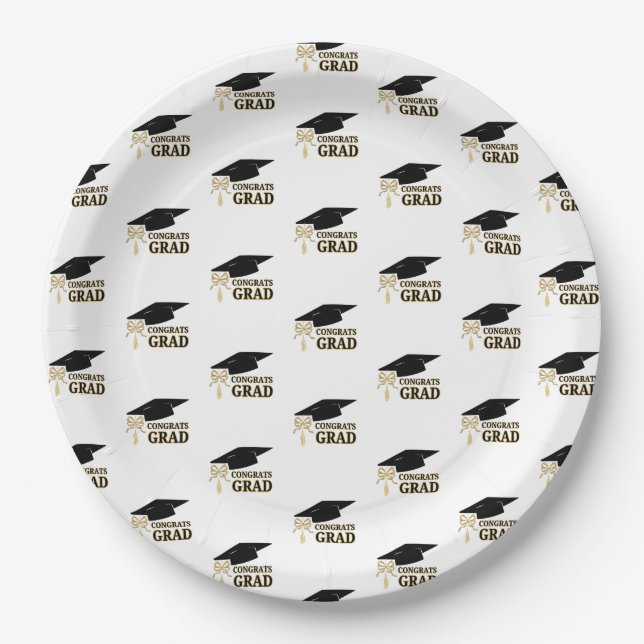 Assiettes En Carton Modern Whimsical Gold Black Graduation Cap (Devant)