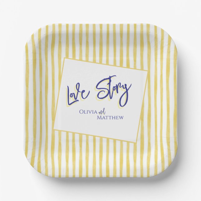 Assiettes En Carton Modern Yellow Hand Written Pinstripe Italy Wedding (Recto)