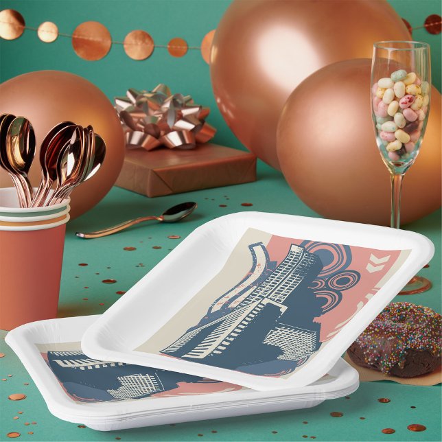 Assiettes En Carton Moderne Abstrait Arrière - plan urbain Vibrant (Créateur téléchargé)