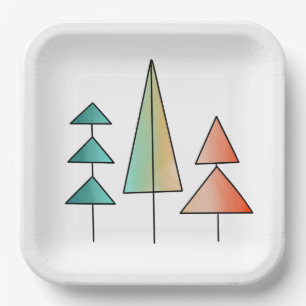 Assiettes En Carton moderne arc-en-ciel arbres roses sarcelle simple m