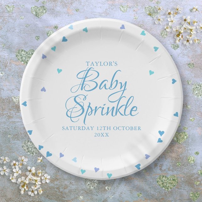 Assiettes En Carton Moderne Blue Love Hearts Baby Boy Shower Sprinking (Modern Blue Love Hearts Baby Boy Shower Sprinkle Paper Plates)