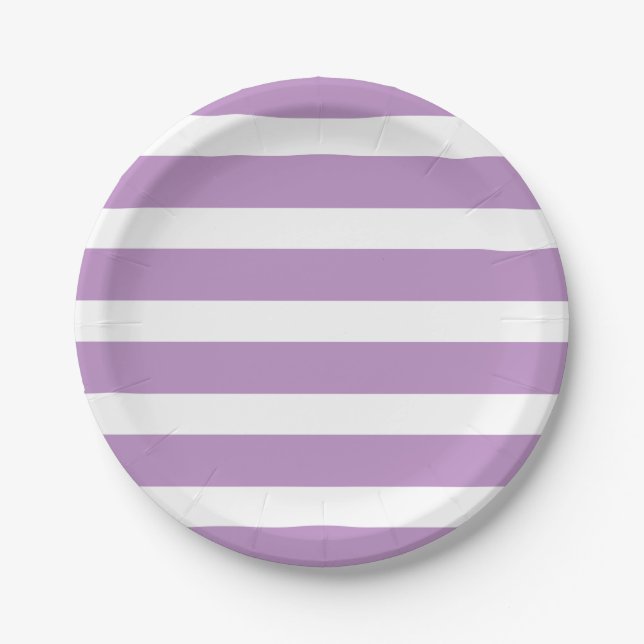 Assiettes En Carton Moderne Chic Lilac Purple Stripe Anniversaire (Devant)