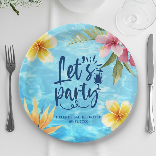 Assiettes En Carton Moderne Chic Pool Bachelorette Party (Modern Chic Pool Bachelorette Party Paper Plates)