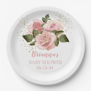 Assiettes En Carton Moderne Cute Floral Gold Baby Girl Douche Dîner