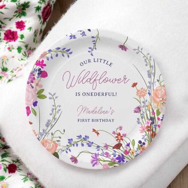 Assiettes En Carton Moderne Cute Spring Boho Fleur sauvage Premier ann (Modern Cute Spring Boho Wildflower First Birthday Paper Plates)