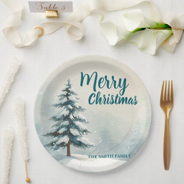 Assiettes En Carton Moderne écriture Noël Xmas hiver pin sylvestre ava (Mariage)