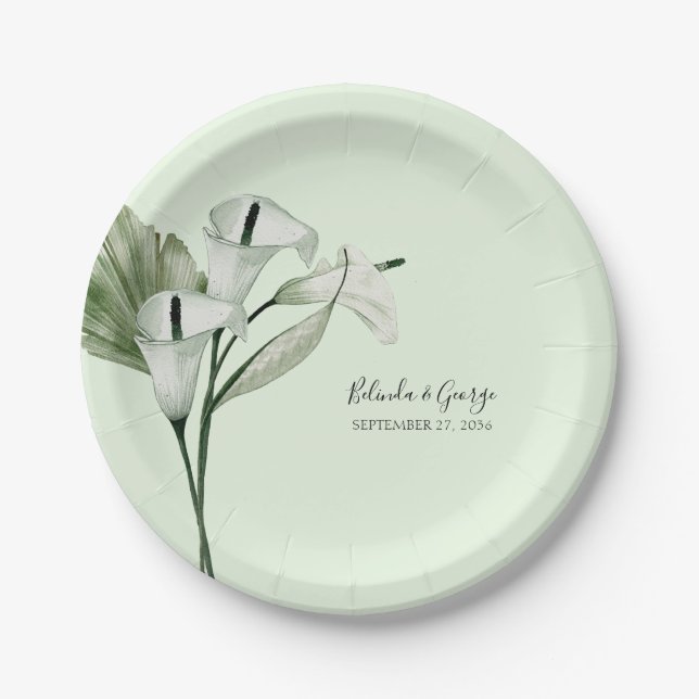 Assiettes En Carton Moderne Elégant blanc Calla Lilies Mariage (Devant)