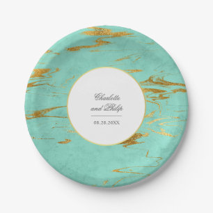 Assiettes En Carton Moderne Elegant Mint et Faux Gold Foil Mariage