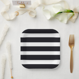 Assiettes En Carton Moderne Élégant Rayé Noir Et Blanc Chic De Style T