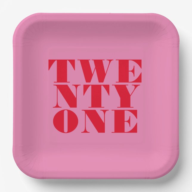 Assiettes En Carton Moderne Elégant rose rouge gras 21e anniversaire (Recto)