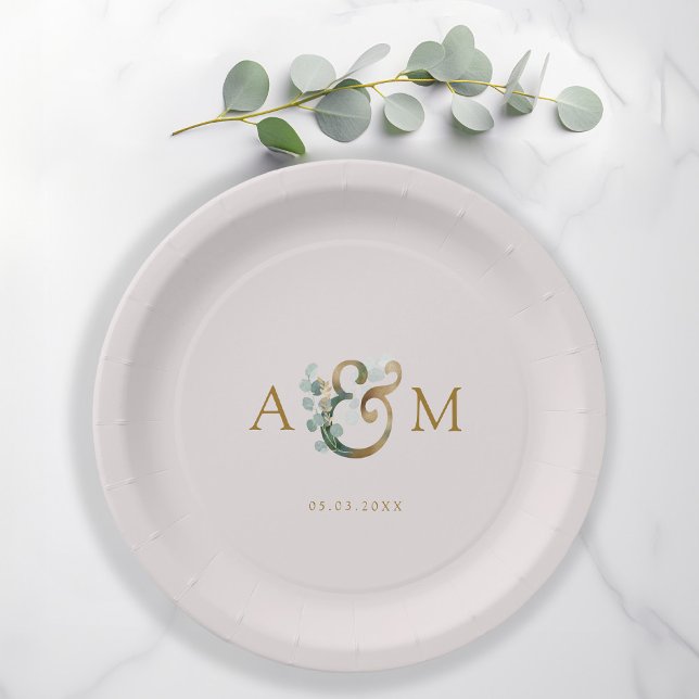 Assiettes En Carton Moderne et élégant mariage à l'eucalyptus (Créateur téléchargé)
