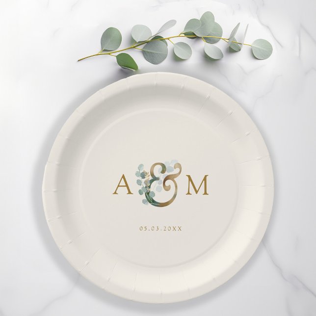 Assiettes En Carton Moderne et élégant mariage à l'eucalyptus (Créateur téléchargé)