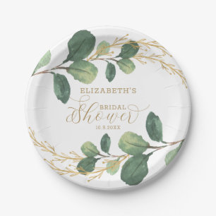 Assiettes En Carton Moderne + Fête des mariées verte élégante