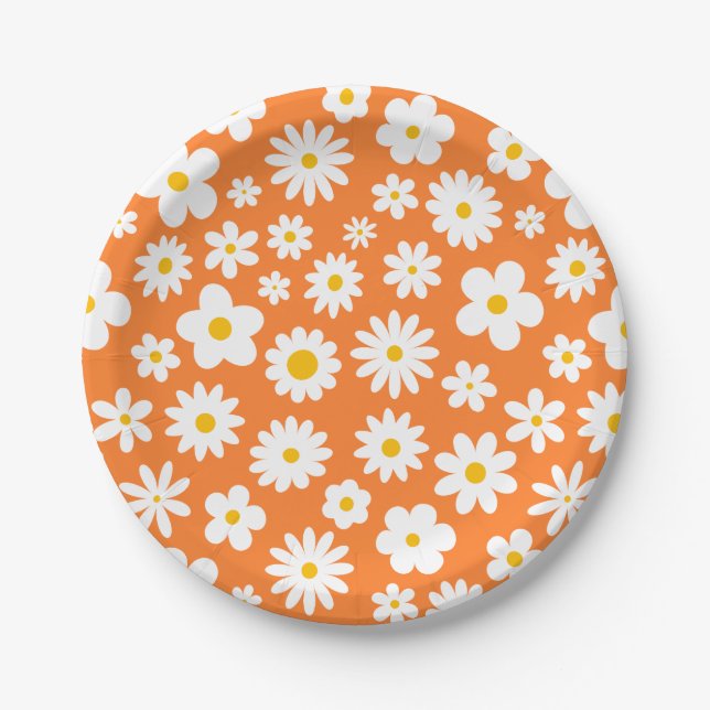 Assiettes En Carton Moderne Flat Graphic Daisy Orange (Devant)