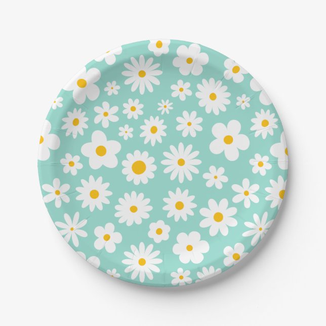 Assiettes En Carton Moderne Flat Graphic Daisy Robin's Egg Blue (Devant)
