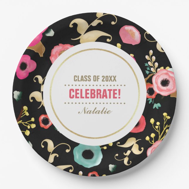 Assiettes En Carton Moderne Floral Pattern Partie Graduation sur mesur (Devant)