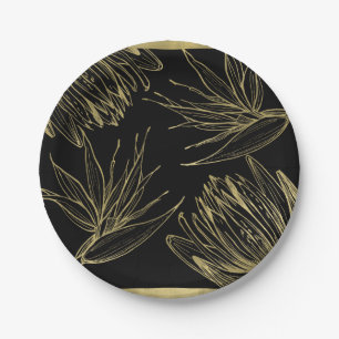 Assiettes En Carton Moderne Glam Or & Noir Tropical Botanique Floral