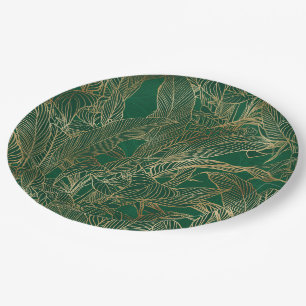 Assiettes En Carton Moderne Green Gold Foliage Plante Design botanique