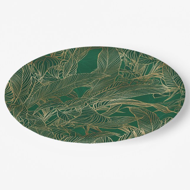 Assiettes En Carton Moderne Green Gold Foliage Plante Design botanique (Angle)
