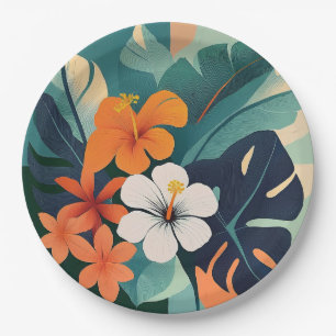 Assiettes En Carton Moderne Hawaïen Milieu du Siècle Hibiscus et Plume