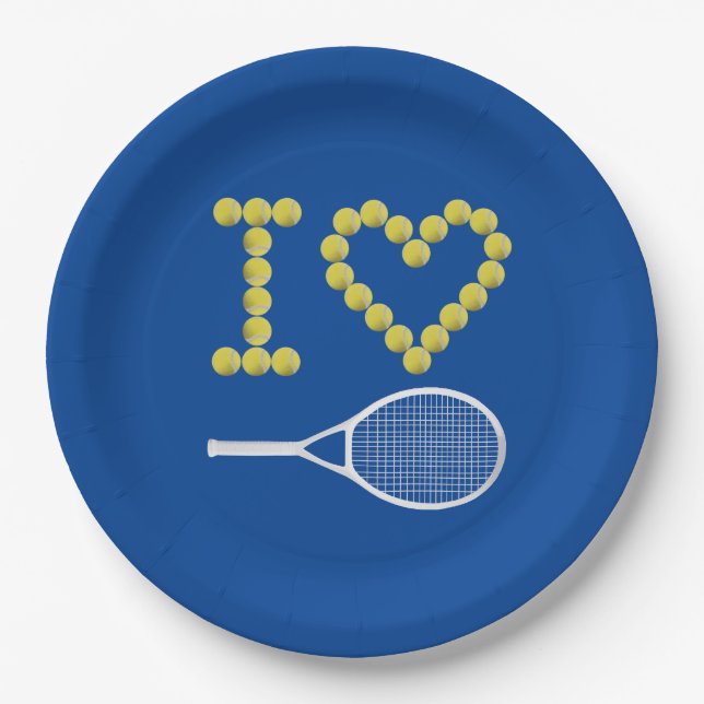 Assiettes En Carton Moderne I Love Tennis Blue (Devant)
