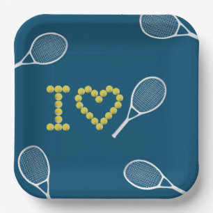 Assiettes En Carton Moderne I Love Tennis Blue