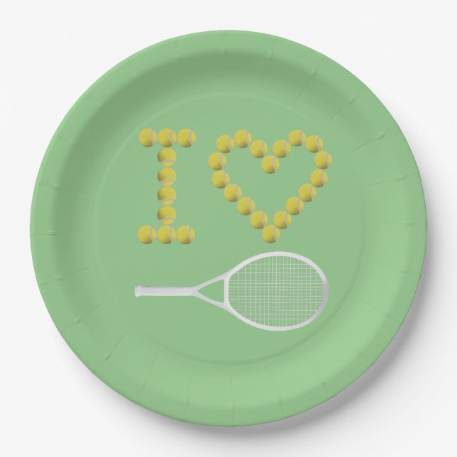 Assiettes En Carton Moderne I Love Tennis Green (Devant)
